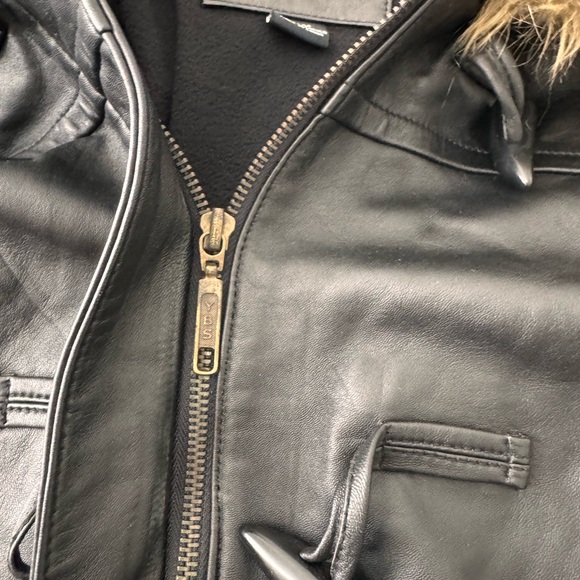 Jaclyn Smith Black Leather Jacket with Faux Fur Hood - Picture 7 of 11